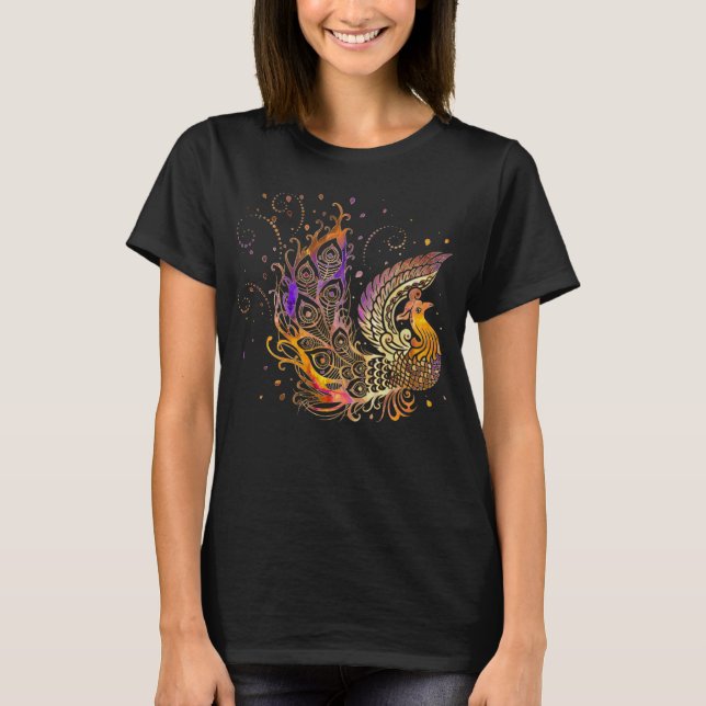 Bunter Glühen-Phoenix-Vogel T-Shirt (Vorderseite)