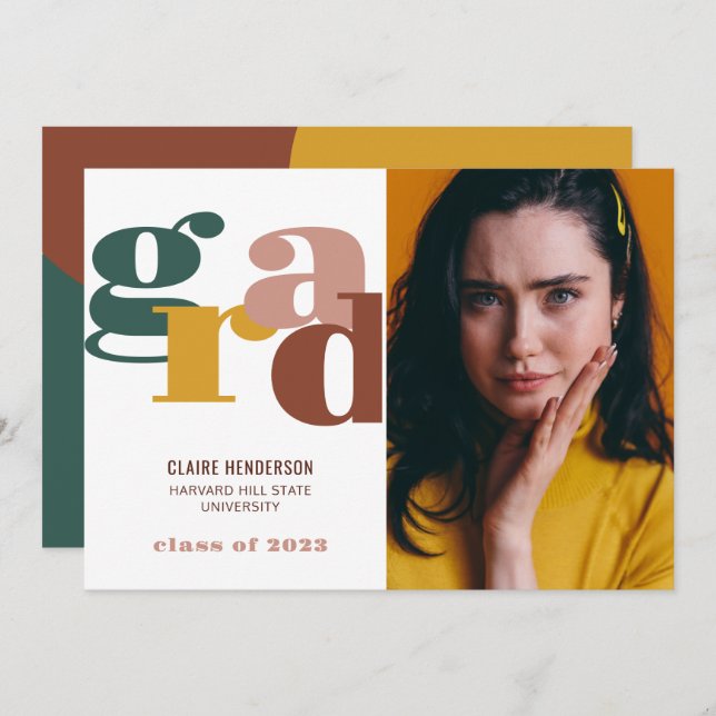 Bunter Grad Moderner Retro Fett Abschluss Ankündigung (Vorne/Hinten)