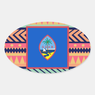 Bunter Guam-Flaggen-Kasten Ovaler Aufkleber