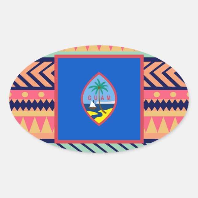 Bunter Guam-Flaggen-Kasten Ovaler Aufkleber (Vorderseite)