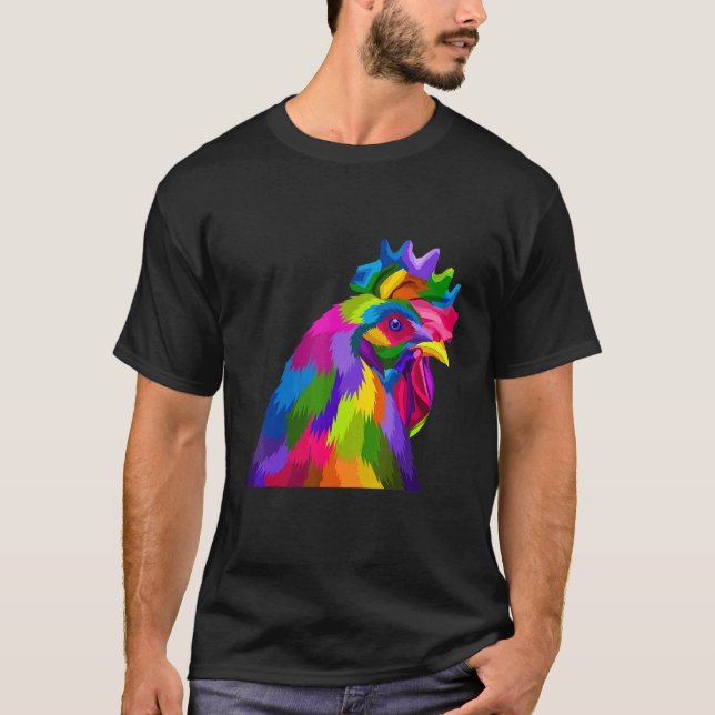 Bunter Hahn Huhn T-Shirt (Vorderseite)