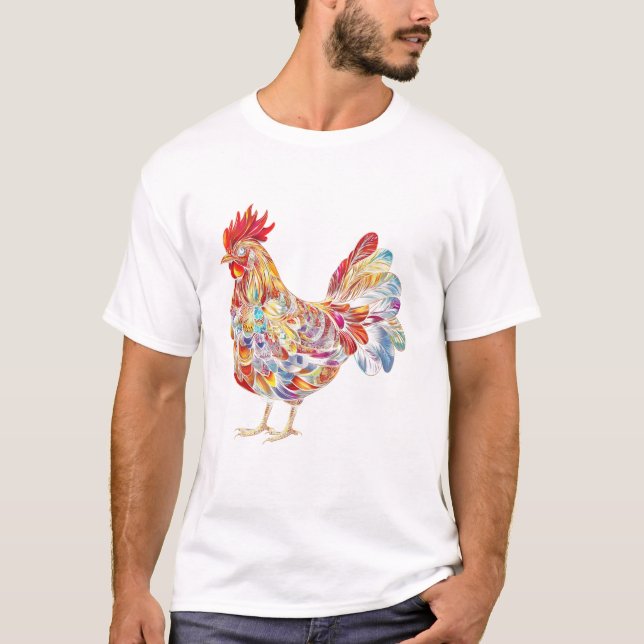 Bunter Hahn Huhn Vogel T-Shirt (Vorderseite)
