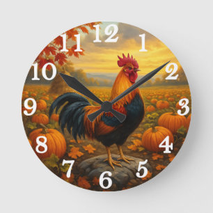 Bunter Hahn in der Herbsternte Runde Wanduhr
