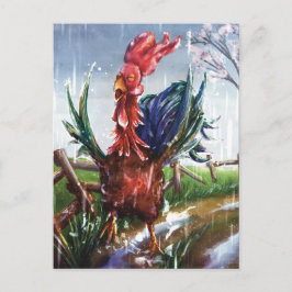 Bunter Hahn in Frühlingsregen Kunstpostkarte Postkarte