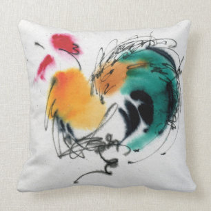 Bunter Hahn. Kalligraphie und Watercolor. Kissen