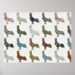 Bunter Hahn Muster Bauernhof Poster