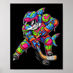 Bunter Hai-Hockey-Eiscreme-Tropf-Spieler  Poster