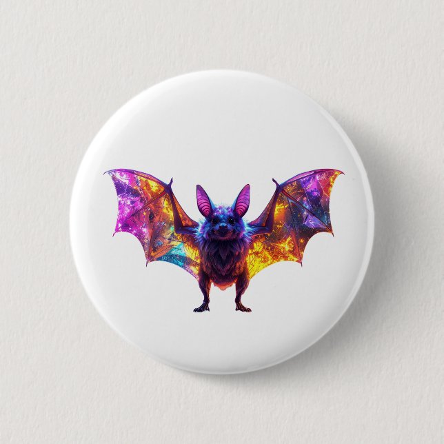 Bunter Halloween-Fledermaus Button (Vorderseite)