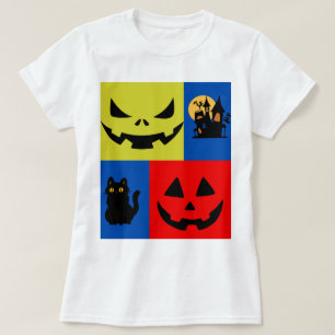 Bunter Halloween-Kürbis, Schwarze Katze T-Shirt