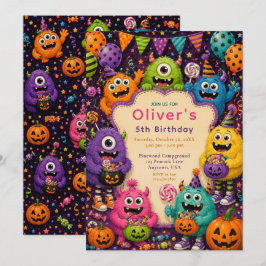 Bunter Halloween-Monster-Geburtstag Einladung