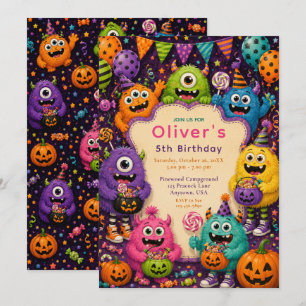 Bunter Halloween-Monster-Geburtstag Einladung