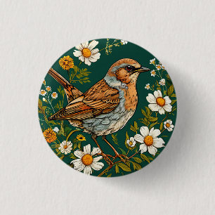 Bunter Heckenbraunelle-Vogel zwischen blühenden Bl Button