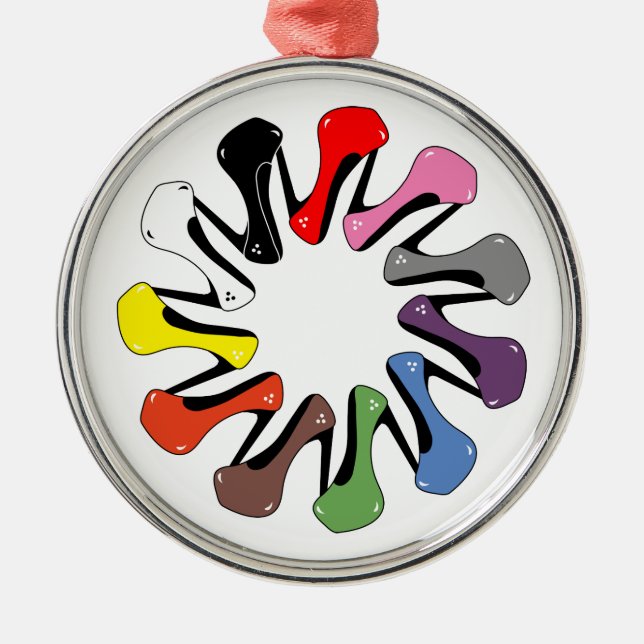 Bunter Heels Silbernes Ornament (Vorne)