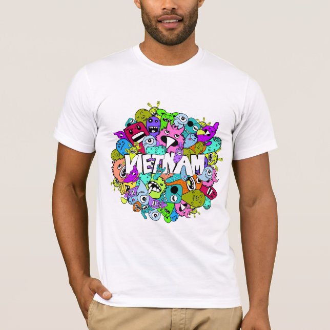Bunter Hintergrund des Vietnam-Gekritzel-Hipsters T-Shirt (Vorderseite)