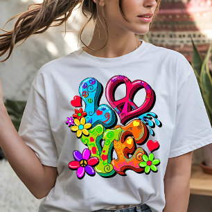 Bunter Hippie-Stil LOVE Grafik Tri-Blend Shirt