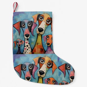 Bunter Hund Abstrakte Kunst Cartoon-Stil Kleiner Weihnachtsstrumpf