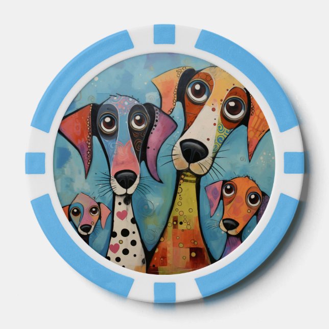 Bunter Hund Abstrakte Kunst Cartoon-Stil Pokerchips (Vorderseite)