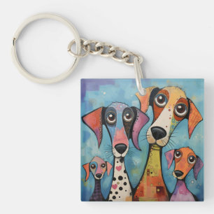 Bunter Hund Abstrakte Kunst Cartoon-Stil Schlüsselanhänger