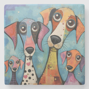 Bunter Hund Abstrakte Kunst Cartoon-Stil Steinuntersetzer