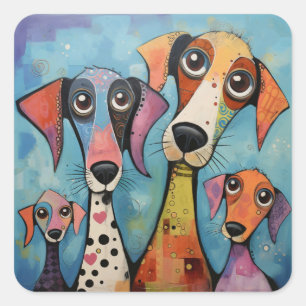 Bunter Hund Abstraktes Kunst-Cartoon-Stil Quadratischer Aufkleber
