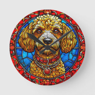 Bunter Hund in Buntglasporträt Runde Wanduhr