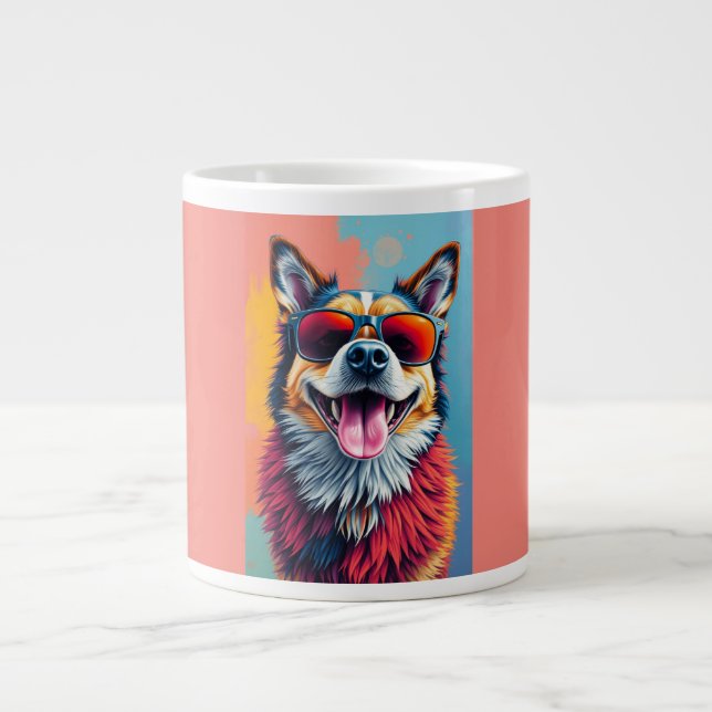 Bunter Hund mit Sonnenbrille Jumbo-Tasse (Vorderseite)