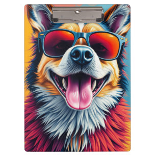 Bunter Hund mit Sonnenbrille Klemmbrett