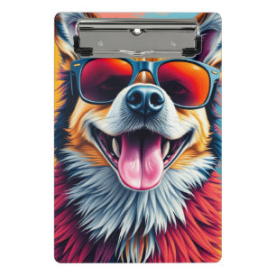 Bunter Hund mit Sonnenbrille Mini Klemmbrett