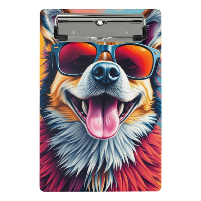 Bunter Hund mit Sonnenbrille Mini Klemmbrett (Vorderseite)