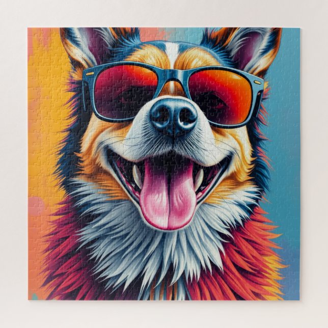 Bunter Hund mit Sonnenbrille Puzzle (Vertikal)