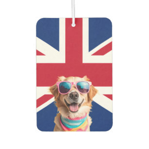Bunter Hund mit Sonnenbrille und UK-Flagge Autolufterfrischer
