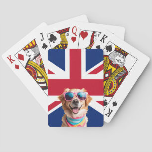 Bunter Hund mit Sonnenbrille und UK-Flagge Spielkarten