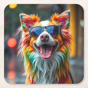 Bunter Hund Pop Art Spritzer Rechteckiger Pappuntersetzer