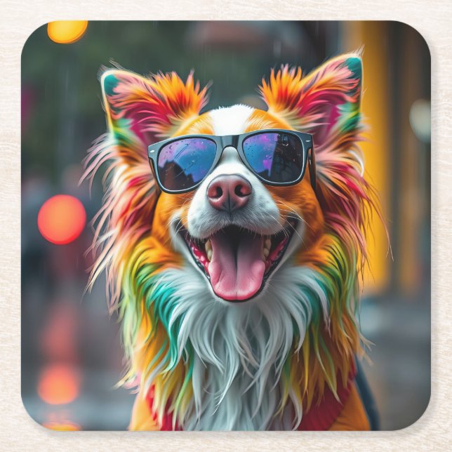 Bunter Hund Pop Art Spritzer Rechteckiger Pappuntersetzer (Vorderseite)