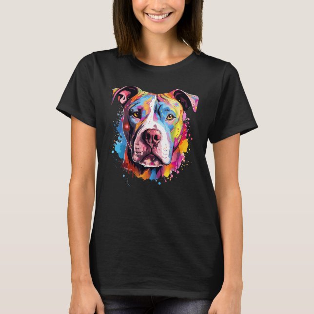Bunter Hund Splash Art Pitbull T-Shirt (Vorderseite)