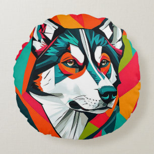 Bunter Husky-Hund Rundes Kissen