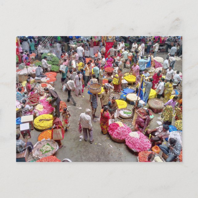 Bunter indischer Blumen-Markt in Bangalore Indien Postkarte (Vorderseite)