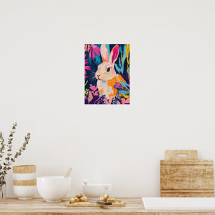 Bunter Kaninchen-Blumen-Wandkunst Whimsical Bunn Poster