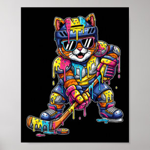 Bunter Katze Hockey Eiscreme Tropf Spieler Poster
