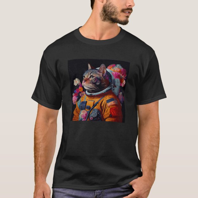 Bunter Katzenastronaut T-Shirt (Vorderseite)