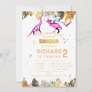 Bunter Kindergeburtstag mit Dinosaurier-Motto Einladung