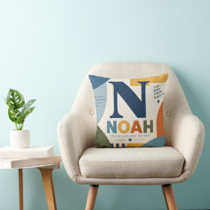Bunter Kissen mit Monogramm Noah für Kinder