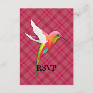 Bunter Kolibri mit klarem rosa kariertem RSVP Karte