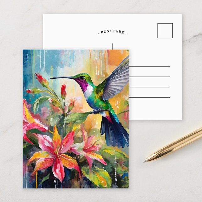 Bunter Kolibri Moderne Kunst Postkarte (Von Creator hochgeladen)