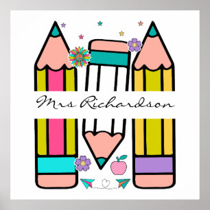 Bunter Lehrerpencil Cartoon Poster