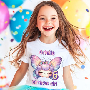 Bunter lila Feen-Gesichts-Schmetterling Geburtstag T-Shirt