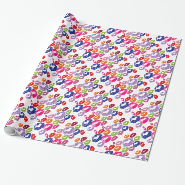 Bunter Lippenstift küsst Lippenfarbe Geschenkpapier (Ungerollt)