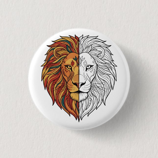 Bunter Löwenkopf-Mandala-Geist-Tier-Button Button (Vorderseite)