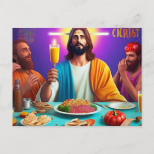 Bunter lustiger Jesus an seinem Geburtstag Postkarte