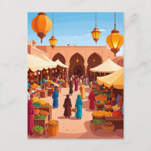 Bunter Markt Souk mit Laternen Retro-Reise Postkarte